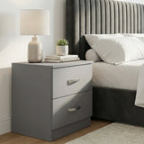 FWStyle Tunis 2 Drawer Bedside Table Matt Grey