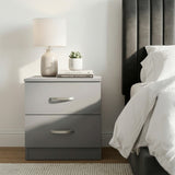 FWStyle Tunis 2 Drawer Bedside Table Matt Grey