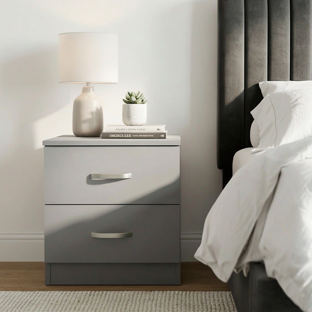 FWStyle Tunis 2 Drawer Bedside Table Matt Grey