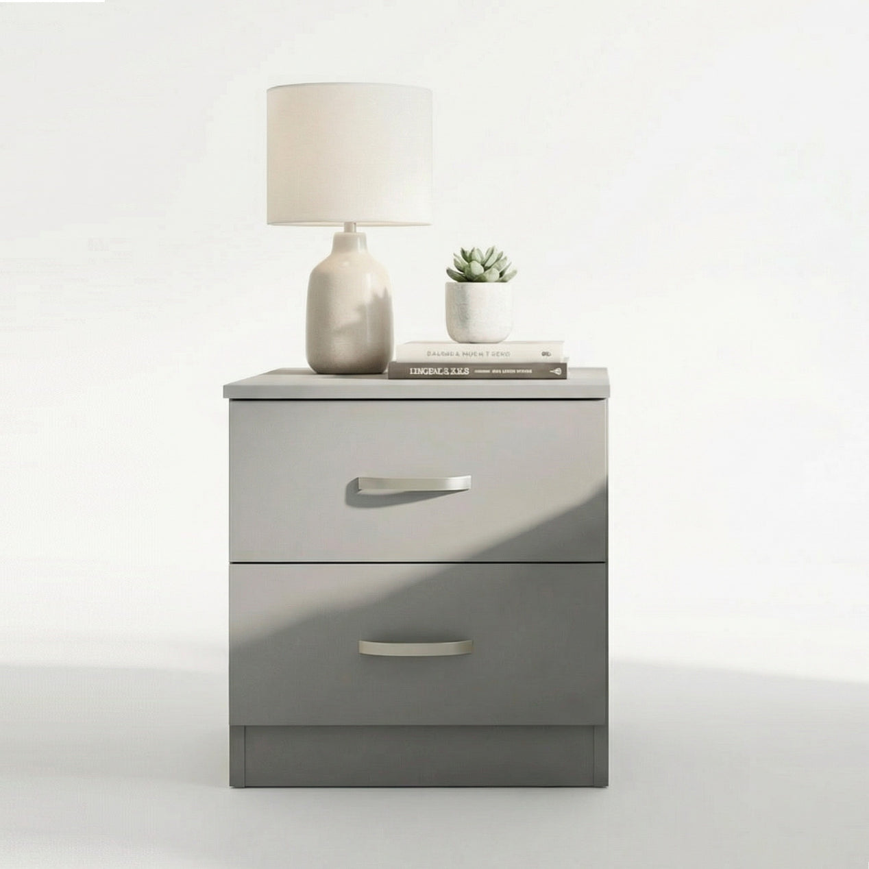 FWStyle Tunis 2 Drawer Bedside Table Matt Grey