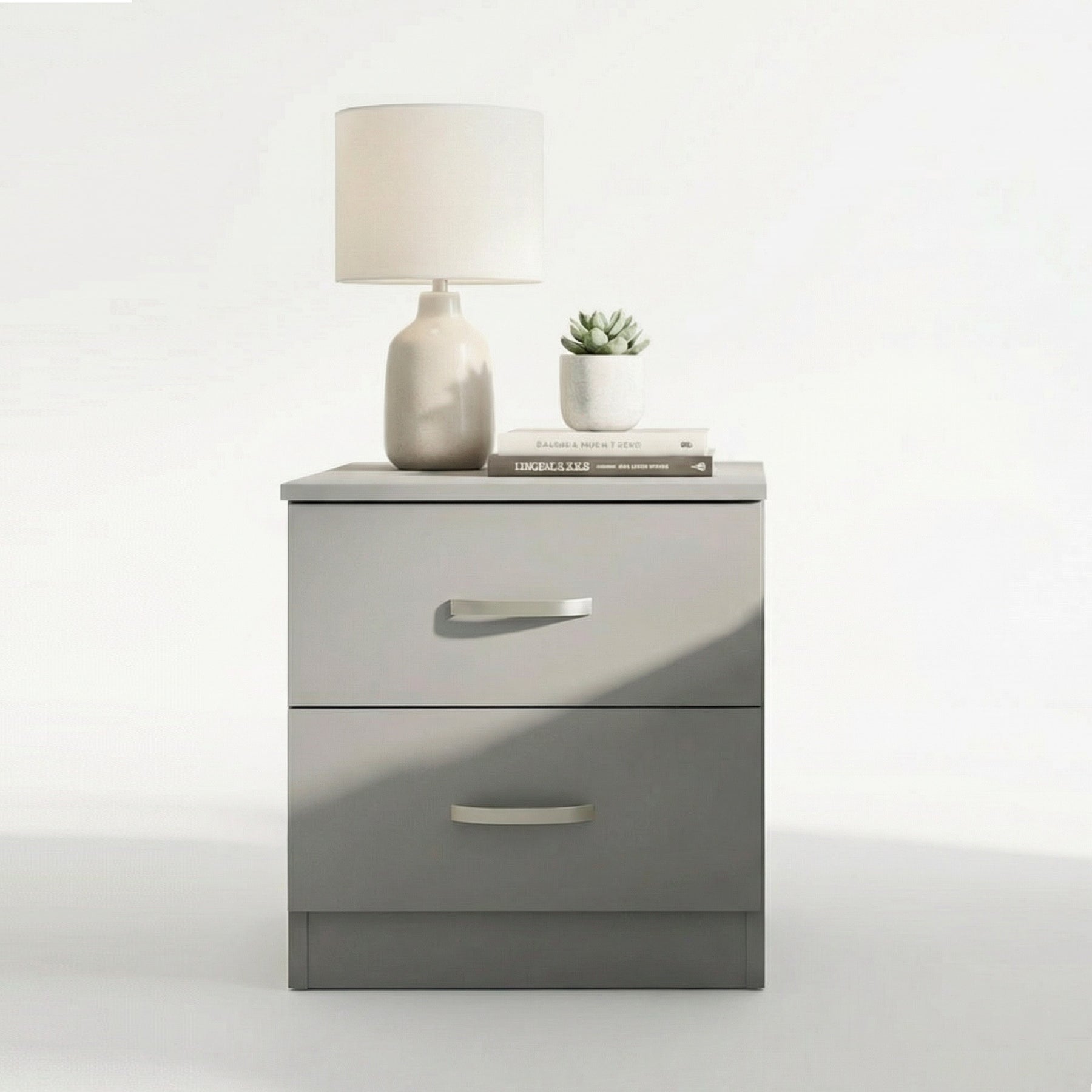 FWStyle Tunis 2 Drawer Bedside Table Matt Grey