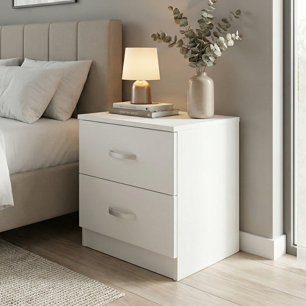 FWStyle Tunis 2 Drawer Bedside Table Matt White
