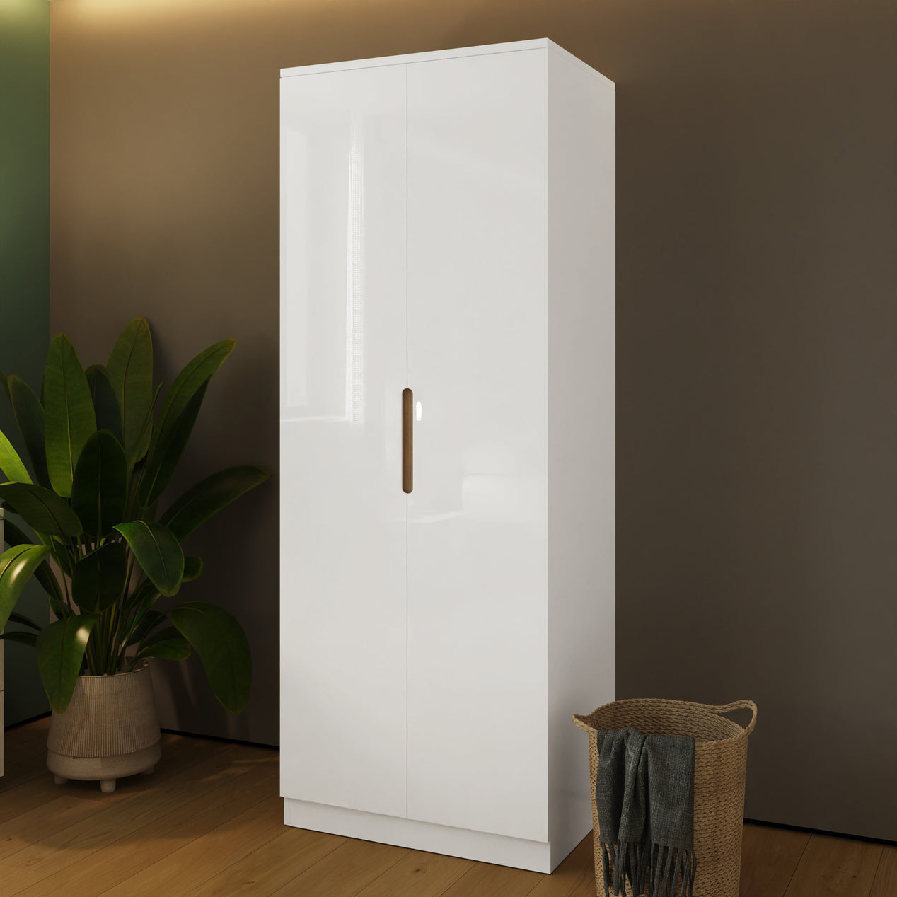 FWStyle Veloce 2 Door Double Wardrobe - White Gloss, Quick Click Assembly