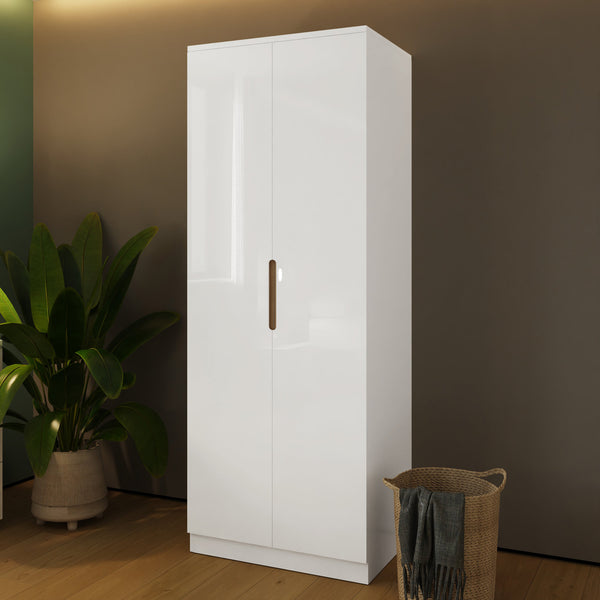 FWStyle Veloce 2 Door Double Wardrobe - White Gloss, Quick Click Assembly