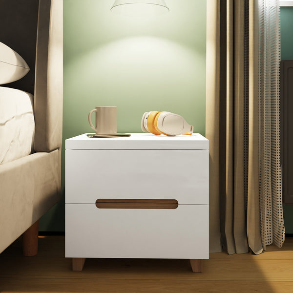FWStyle Veloce 2 Drawer Bedside Cabinet - White Gloss, Quick Click Assembly