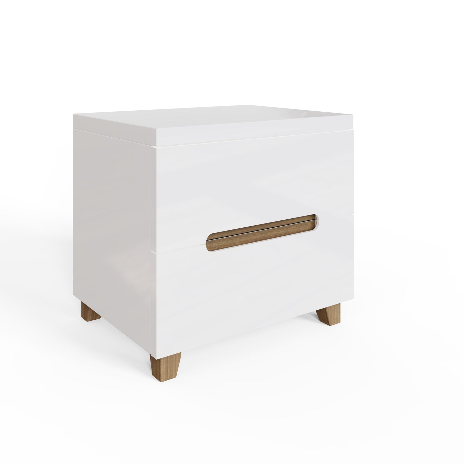 FWStyle Veloce 2 Drawer Bedside Cabinet - White Gloss, Quick Click Assembly