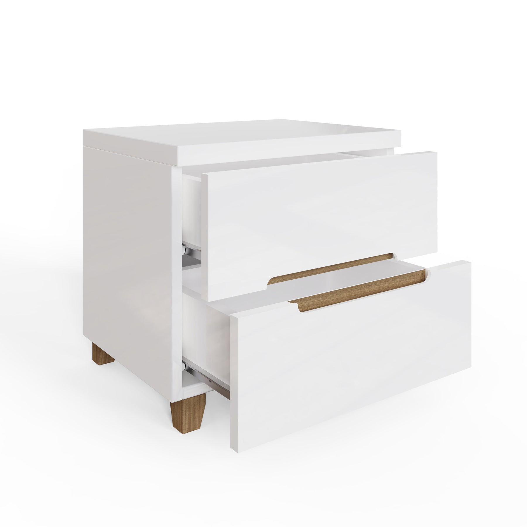 FWStyle Veloce 2 Drawer Bedside Cabinet - White Gloss, Quick Click Assembly