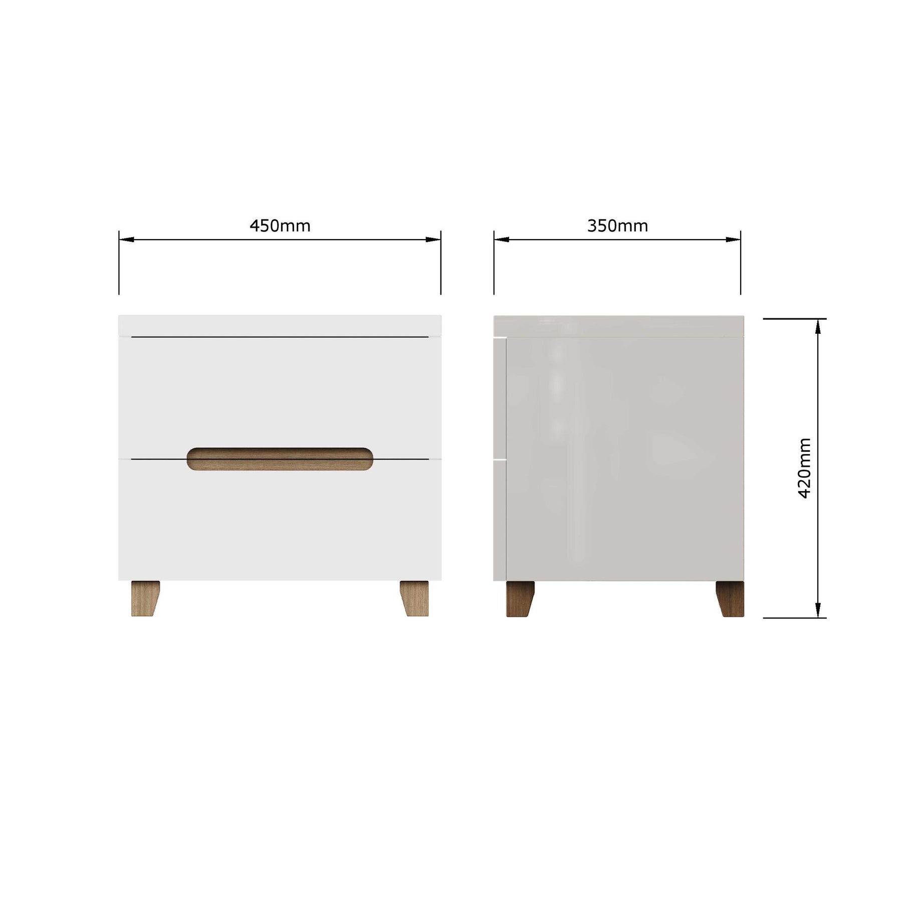 FWStyle Veloce 2 Drawer Bedside Cabinet - White Gloss, Quick Click Assembly