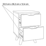 Forte Scandinavian 2 Drawer Bedside Cabinet - Matt White & Light Oak