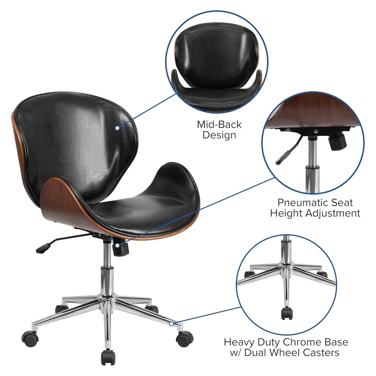 Black and Walnut Designer Office Chair