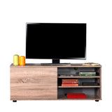 124cm Wide TV Unit with Open Shelves and Cupboard in Latte Oak