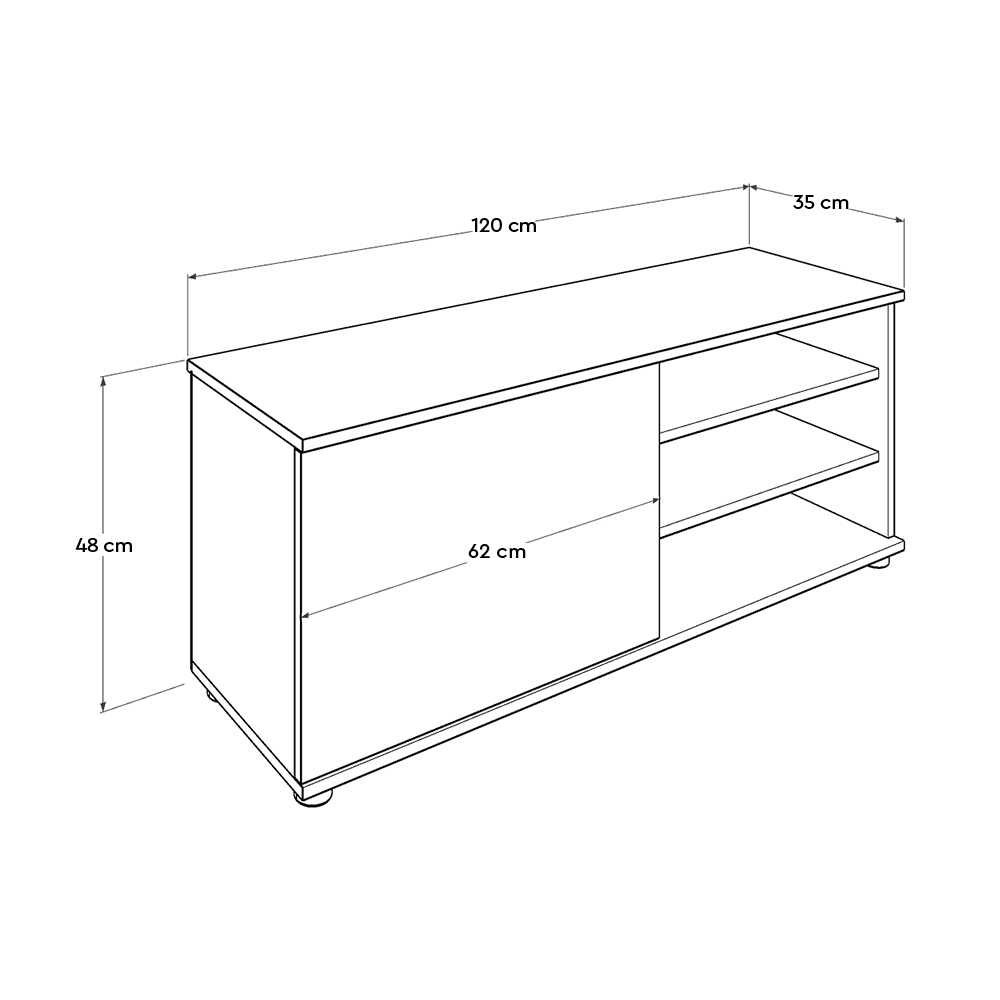 124cm Wide TV Unit with Open Shelves and Cupboard in Latte Oak