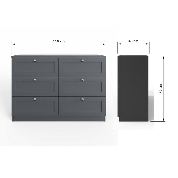 FWStyle Artus Shaker 6 Drawer Chest Of Drawers Matt Grey