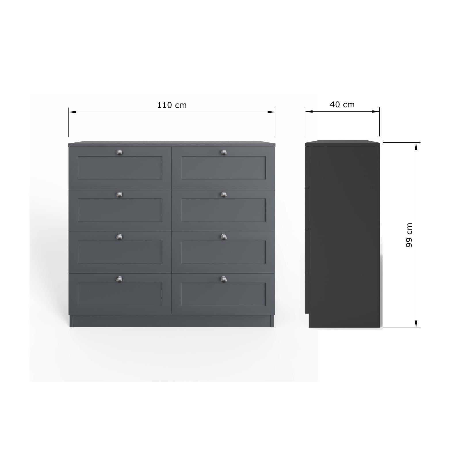 FWStyle Artus Shaker 8 Drawer Chest Of Drawers Matt Grey