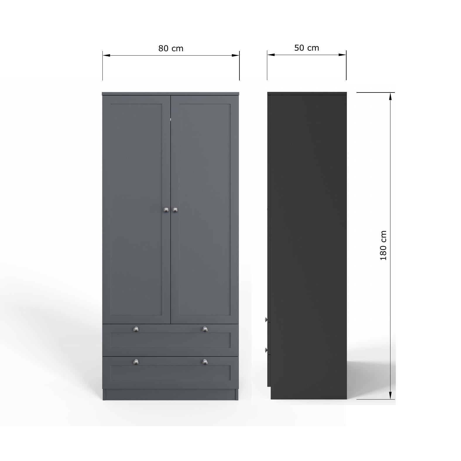 FWStyle Artus Shaker 2 Door 2 Drawer Combination Wardrobe Matt Grey