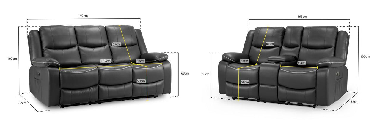 Harald Electric Recliner Sofa Black 3+2 Seater