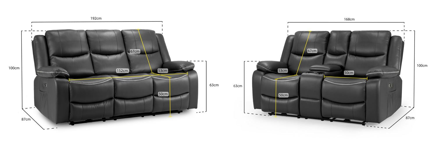 Harald Electric Recliner Sofa Black 3+2 Seater