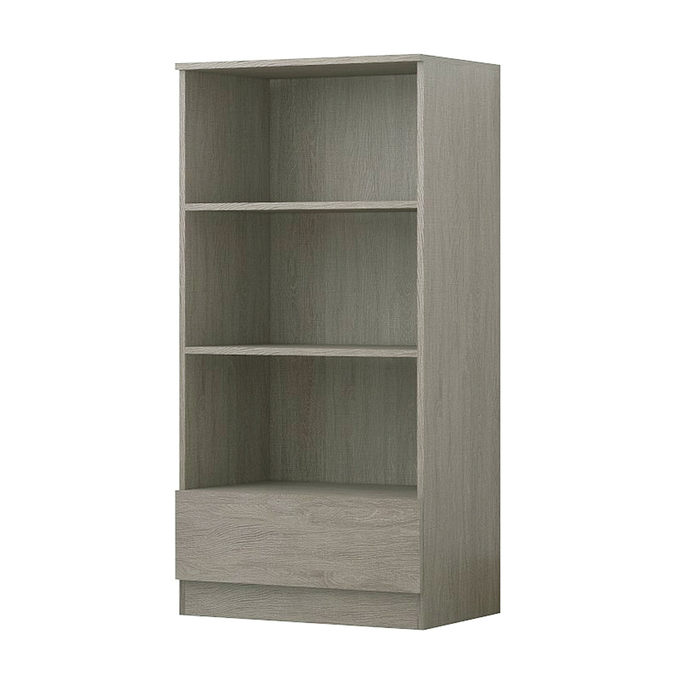 FWStyle Stora 3 Shelf Bookcase 120cm With Bottom Drawer - Rustic Oak