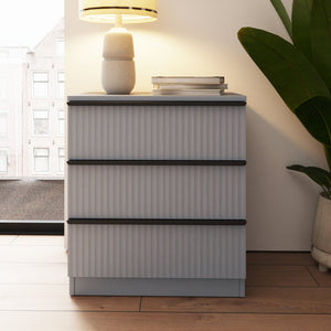 FWStyle Lania Ripple Ridged 3 Drawer Chest Of Drawers Matt Grey