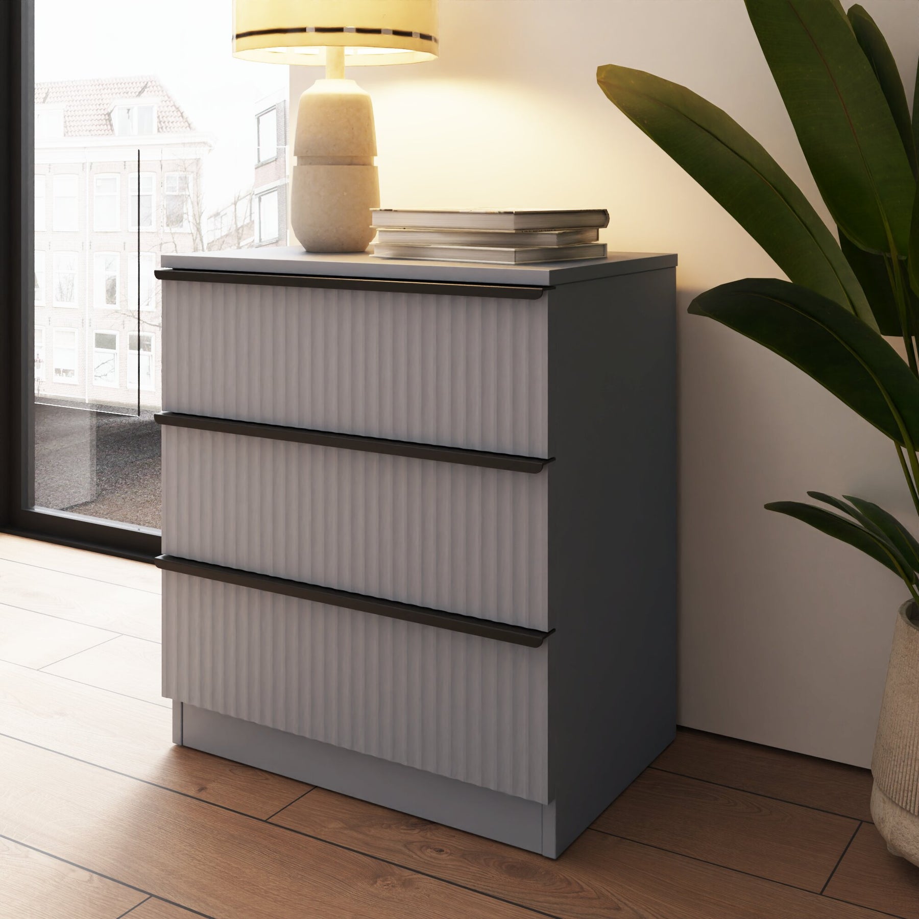 FWStyle Lania Ripple Ridged 3 Drawer Chest Of Drawers Matt Grey