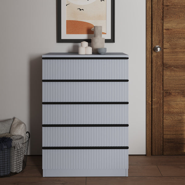 FWStyle Lania Ripple Ridged 5 Drawer Chest Of Drawers Matt Grey