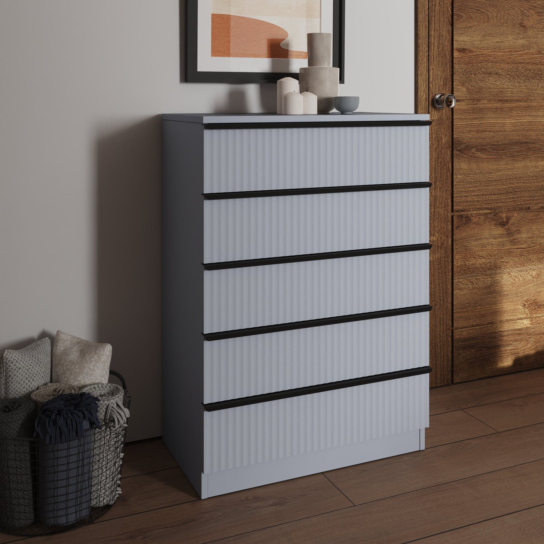 FWStyle Lania Ripple Ridged 5 Drawer Chest Of Drawers Matt Grey