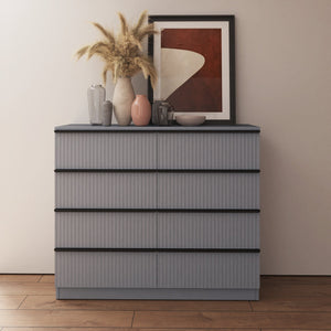 FWStyle Lania Ripple Ridged 8 Drawer Chest Of Drawers Matt Grey