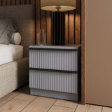 FWStyle Lania Ripple Ridged 2 Drawer Bedside Table Nightstand Matt Grey
