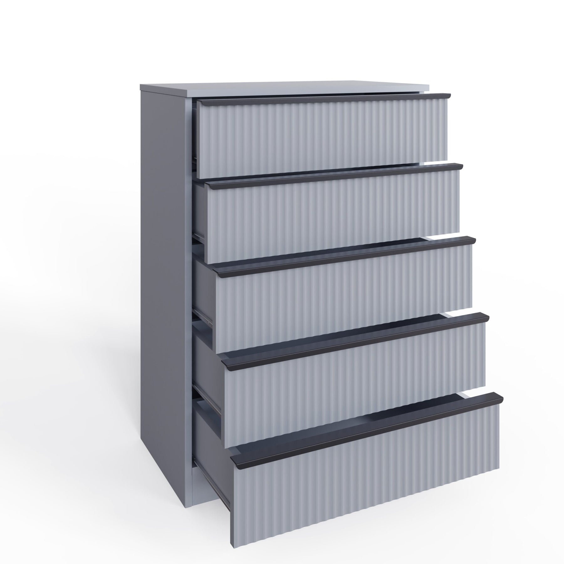 FWStyle Lania Ripple Ridged 5 Drawer Chest Of Drawers Matt Grey