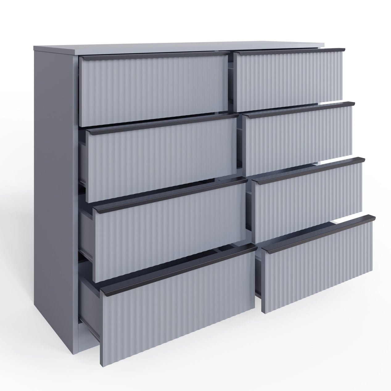 FWStyle Lania Ripple Ridged 8 Drawer Chest Of Drawers Matt Grey
