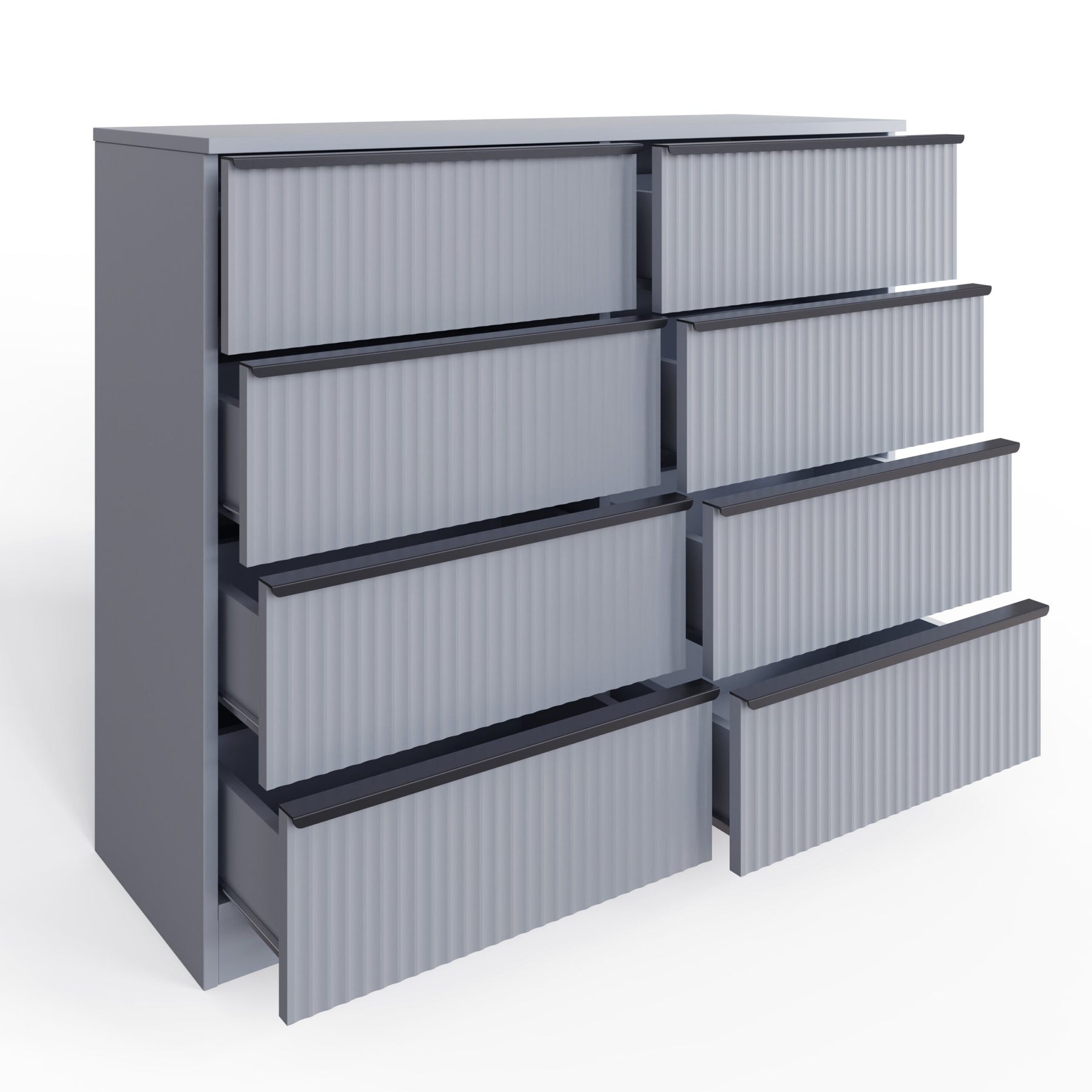 FWStyle Lania Ripple Ridged 8 Drawer Chest Of Drawers Matt Grey