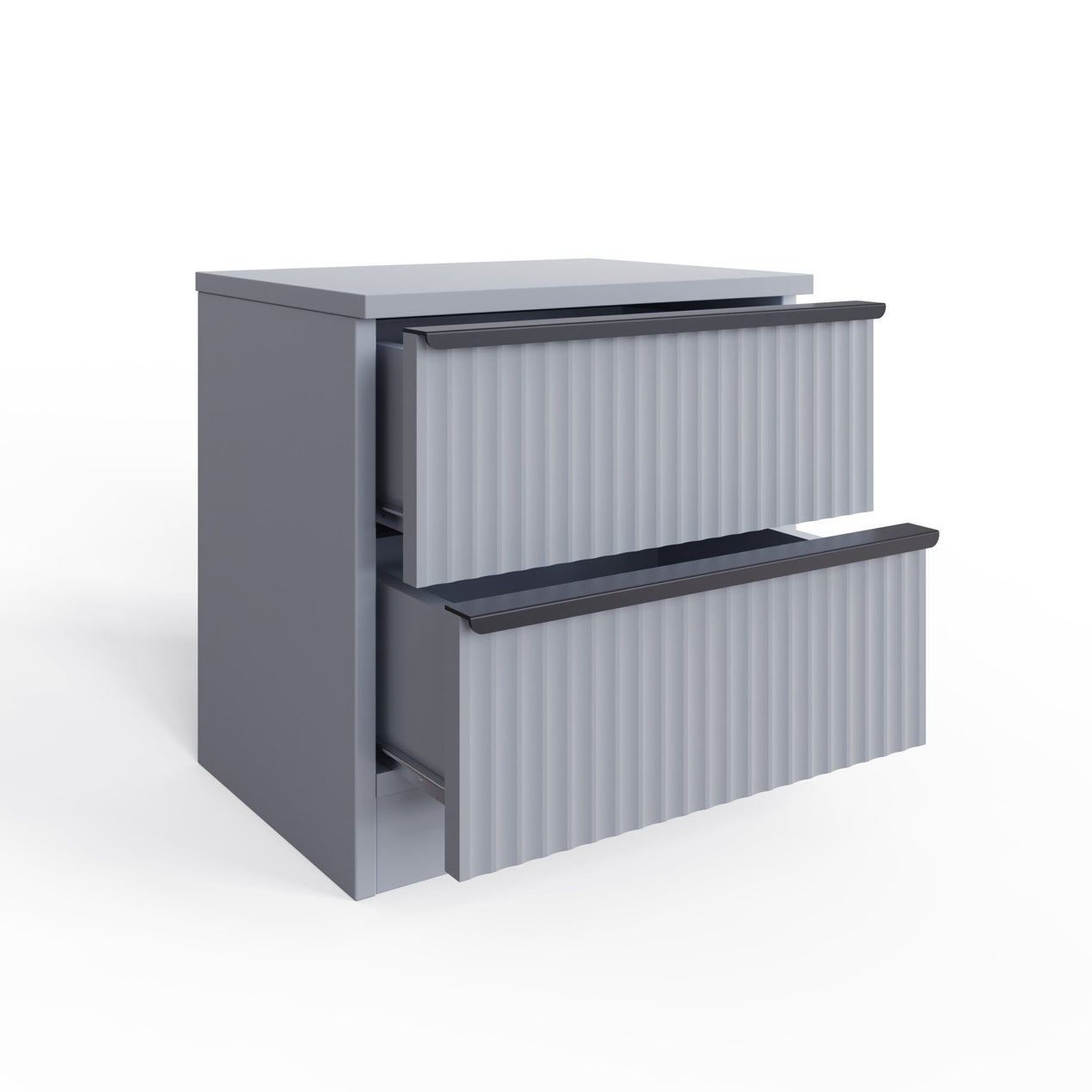 FWStyle Lania Ripple Ridged 2 Drawer Bedside Table Nightstand Matt Grey