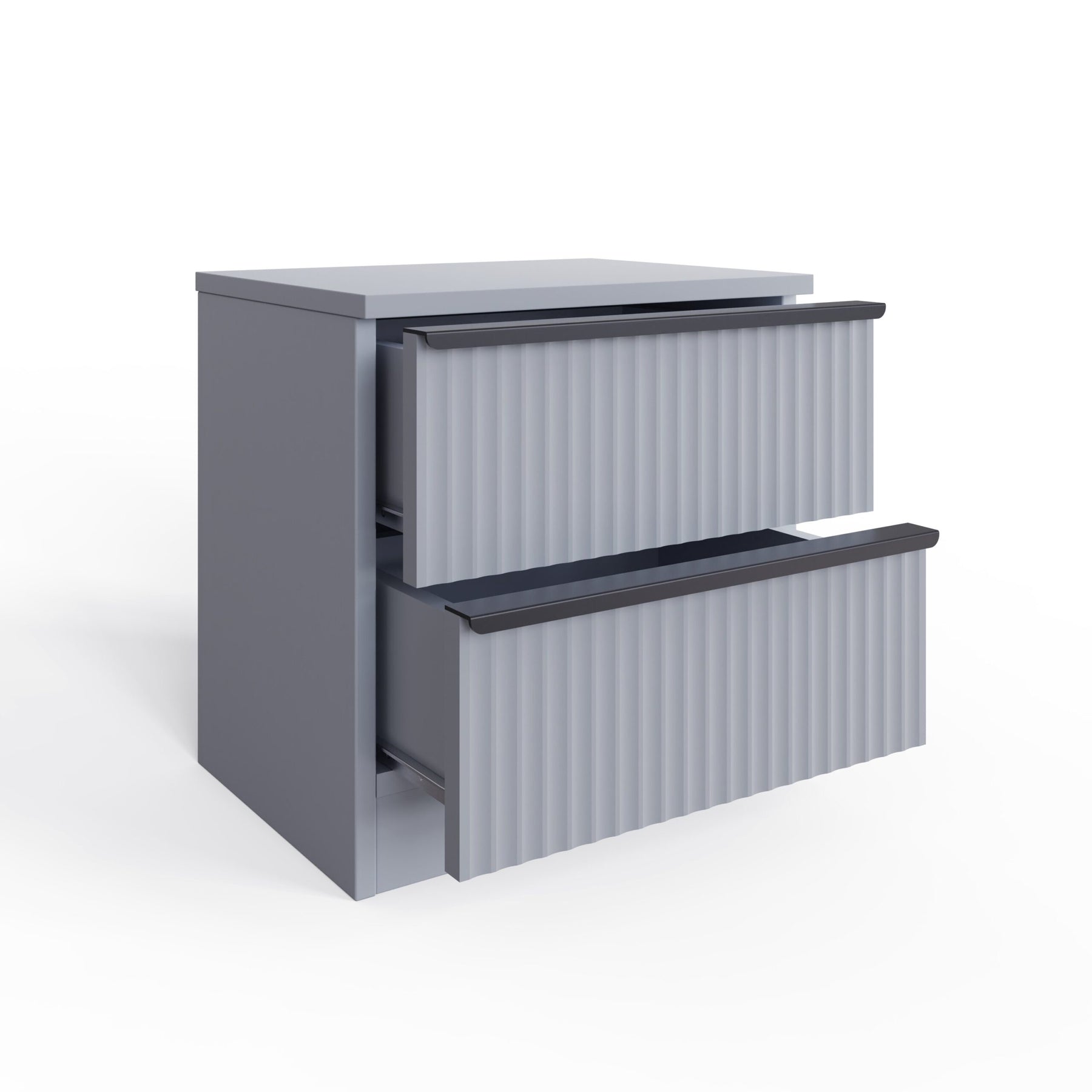 FWStyle Lania Ripple Ridged 2 Drawer Bedside Table Nightstand Matt Grey