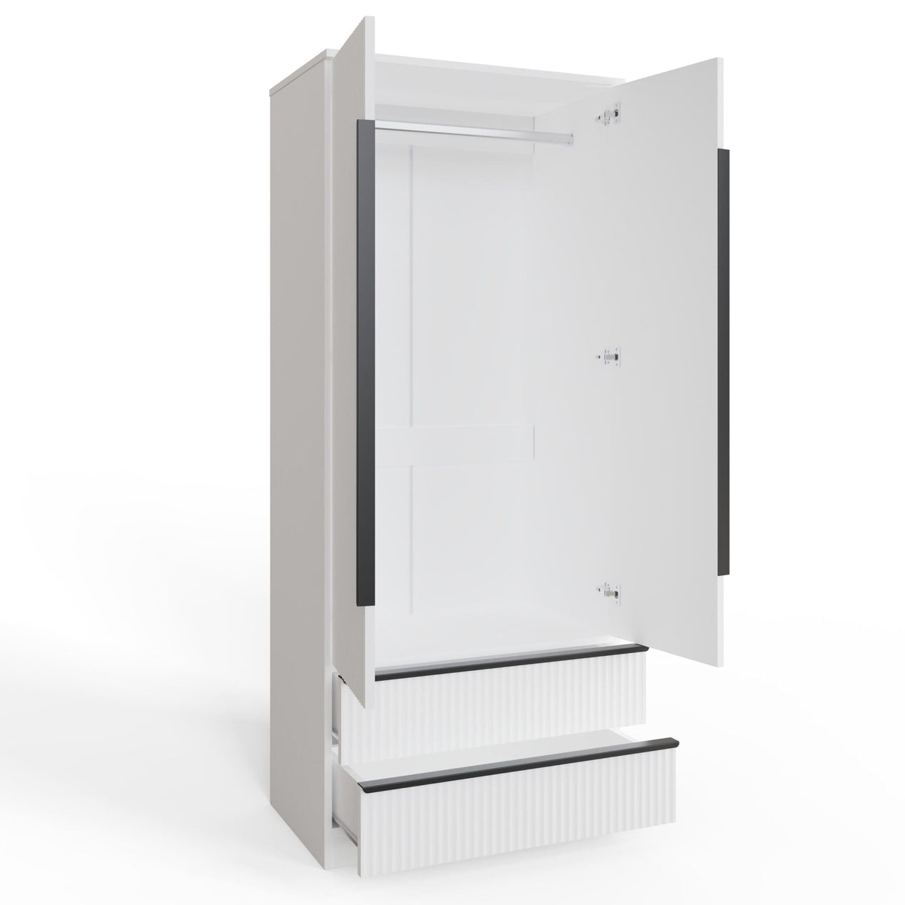 FWStyle Lania Ripple Ridged 2 Door 2 Drawer Combination Wardrobe Matt White