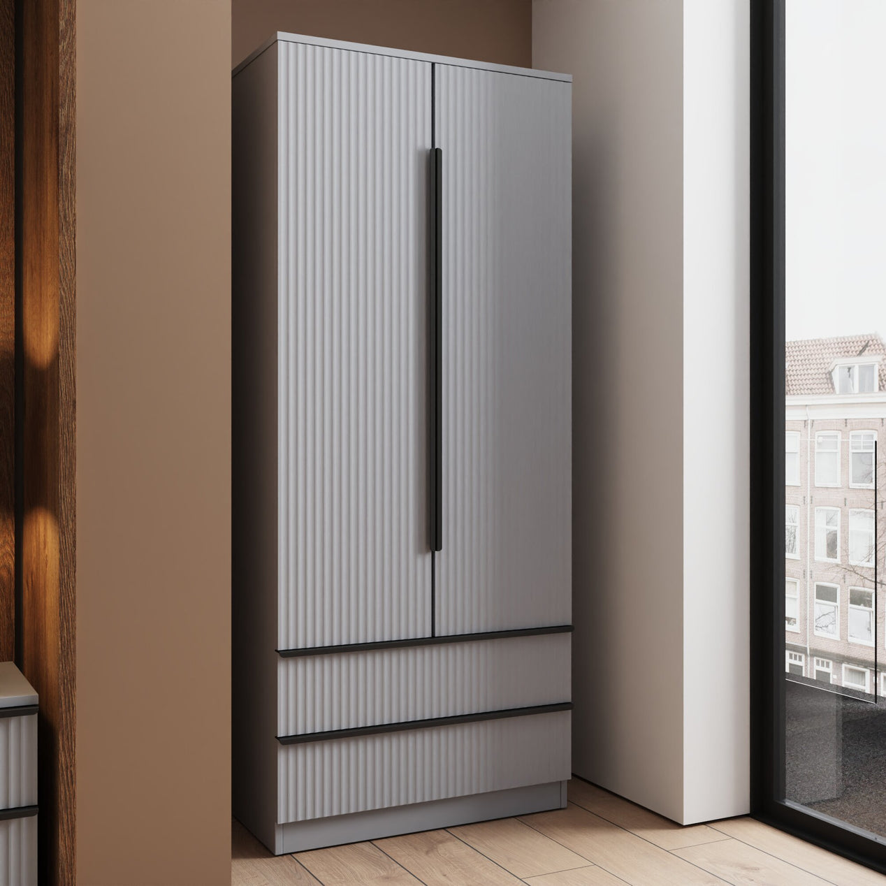 FWStyle Lania Ripple Ridged 2 Door 2 Drawer Combination Wardrobe Matt Grey