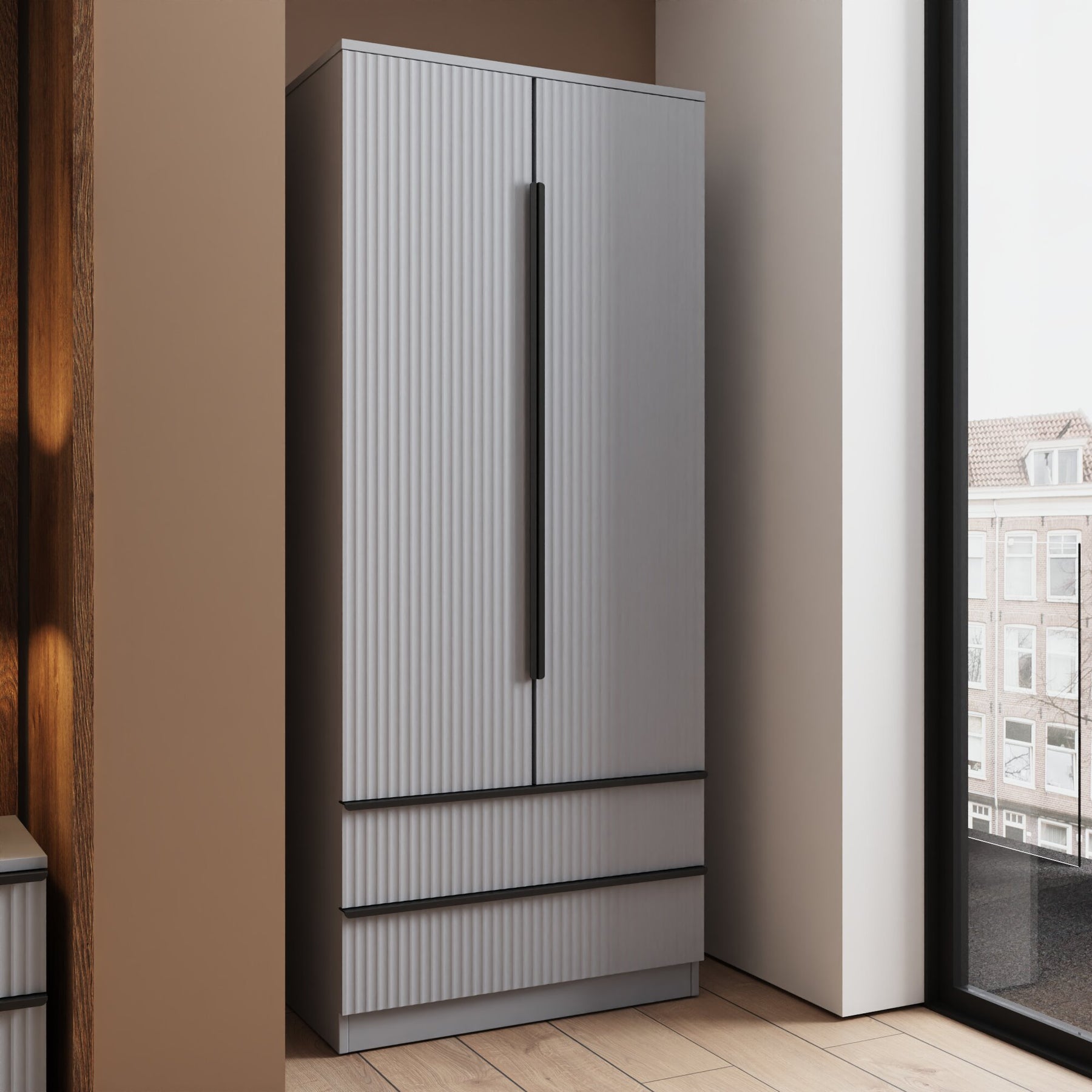 FWStyle Lania Ripple Ridged 2 Door 2 Drawer Combination Wardrobe Matt Grey