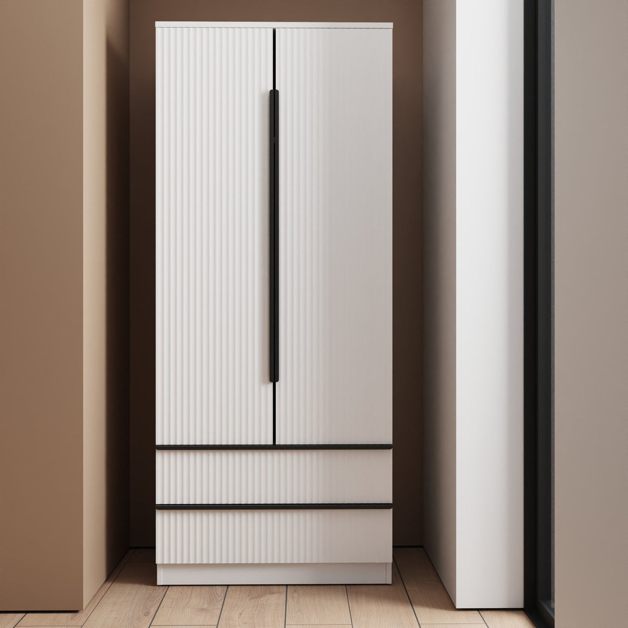FWStyle Lania Ripple Ridged 2 Door 2 Drawer Combination Wardrobe Matt White