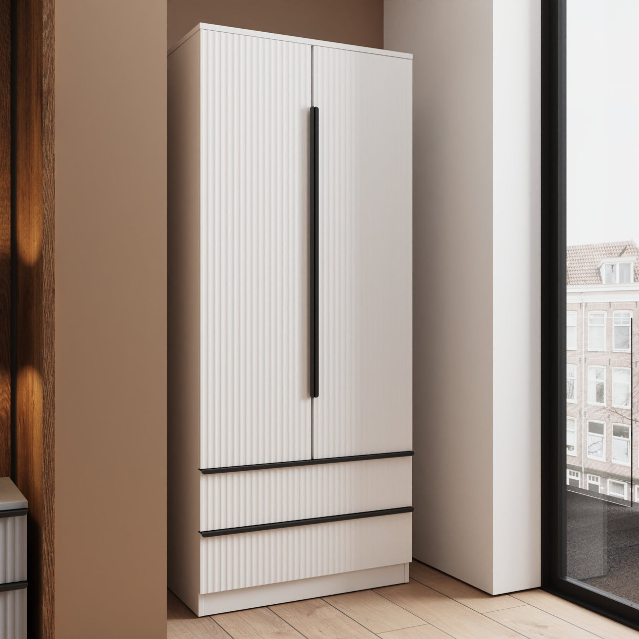 FWStyle Lania Ripple Ridged 2 Door 2 Drawer Combination Wardrobe Matt White