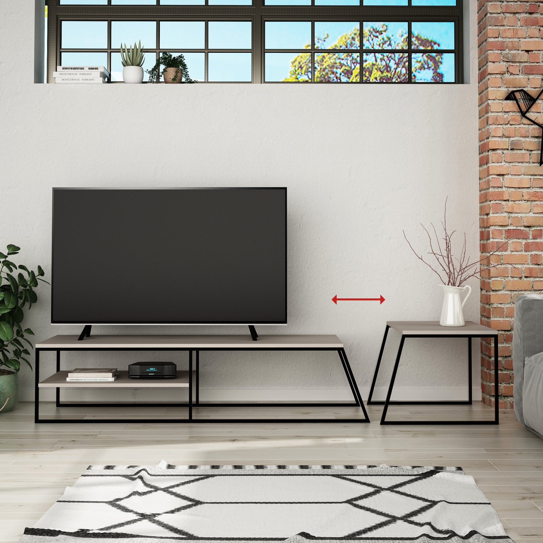 Pal Modern TV Unit Multimedia Centre Stand With Storage Mocha Grey 163cm