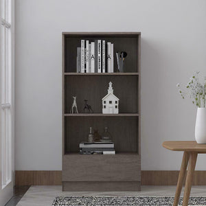 FWStyle Stora 3 Shelf Bookcase 120cm With Bottom Drawer - Rustic Oak